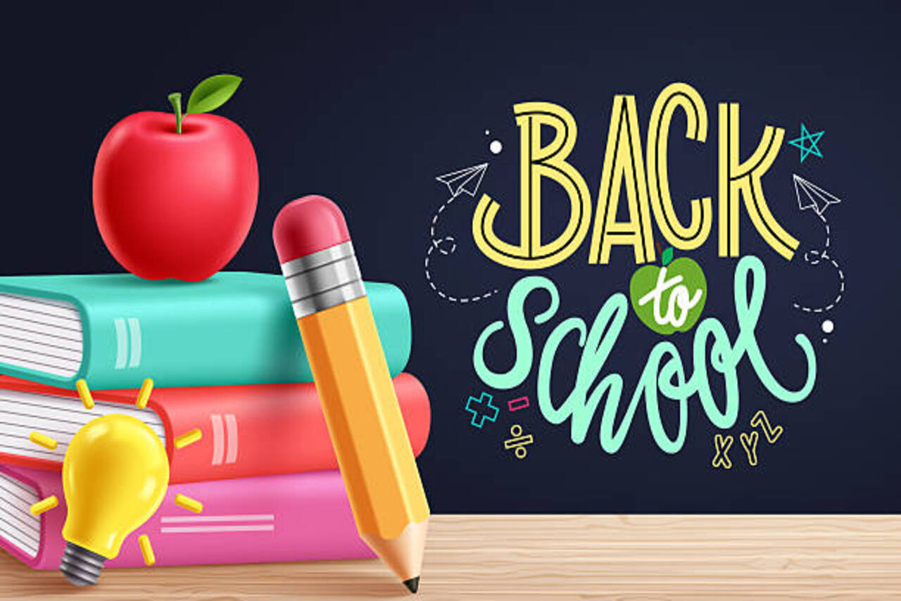 back to school with books and an apple