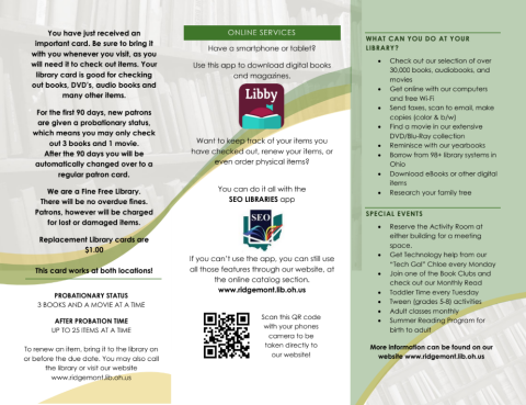 second side of library brochure