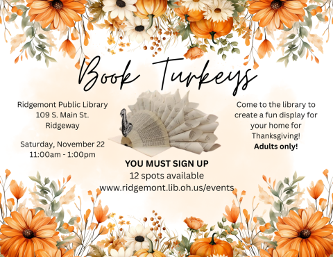 Book turkey adult craft flyer