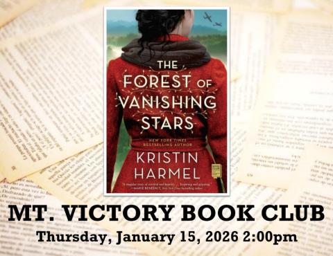 book club flyer for Mt. Victory