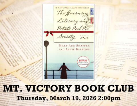 Mt. Victory book club flyer
