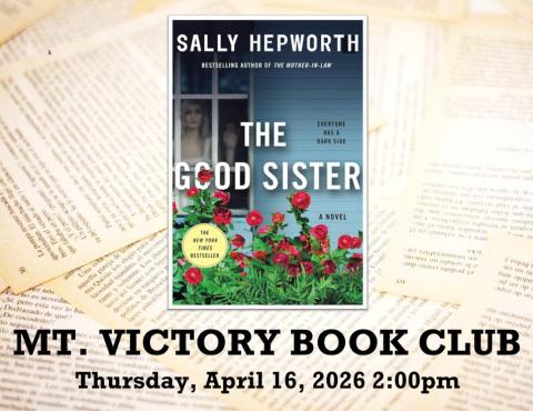 Mt. Victory book club flyer