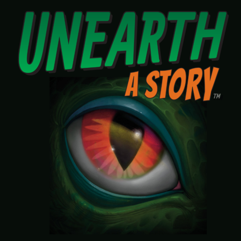 unearth a story logo with dinosaur eyeball