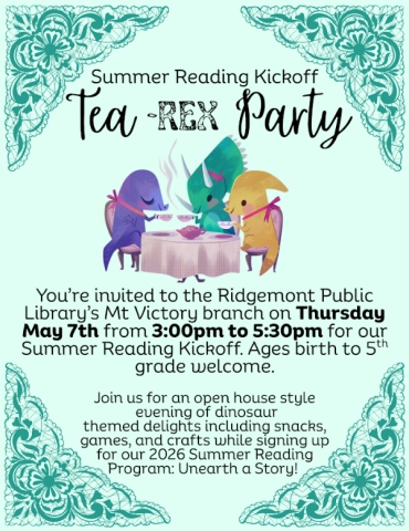tea rex party info flyer