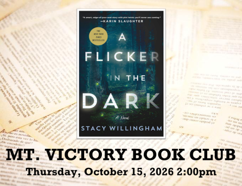 Mt. Victory book club flyer